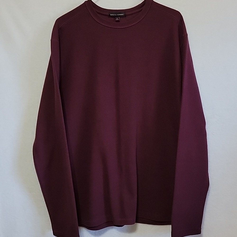 Banana Republic Mens Waffle Knit Crewneck Long Sleeve Shirt Maroon XL 1786395
